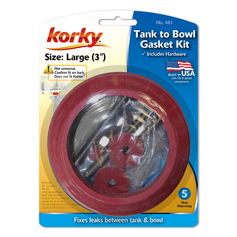 Large 3" & 4" Toilet Tank to Bowl Gasket & Hardware Kit Korky